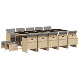 15 Piece Garden Dining Set with Cushions Mix Beige Poly Rattan - Front View
