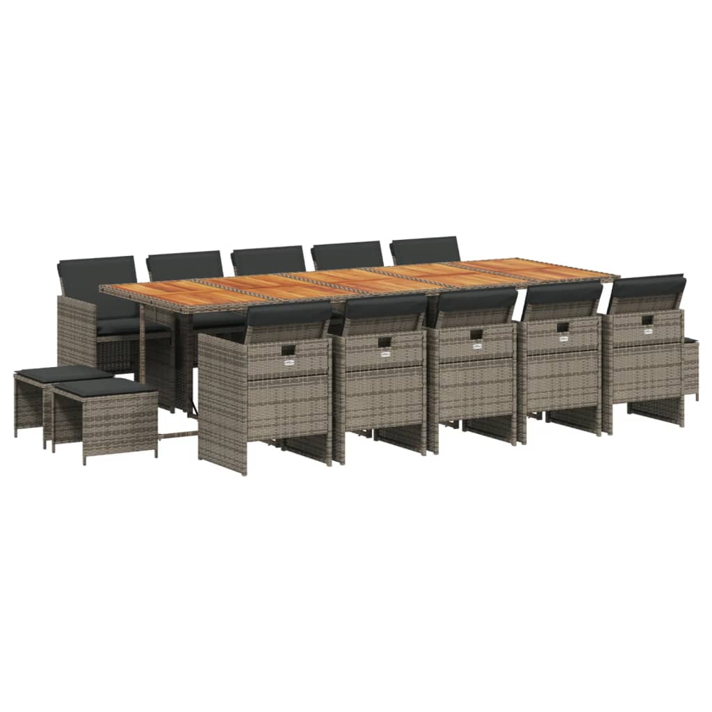 15 Piece Garden Dining Set with Cushions Grey Poly Rattan