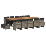 15 Piece Garden Dining Set with Cushions Grey Poly Rattan - Front View