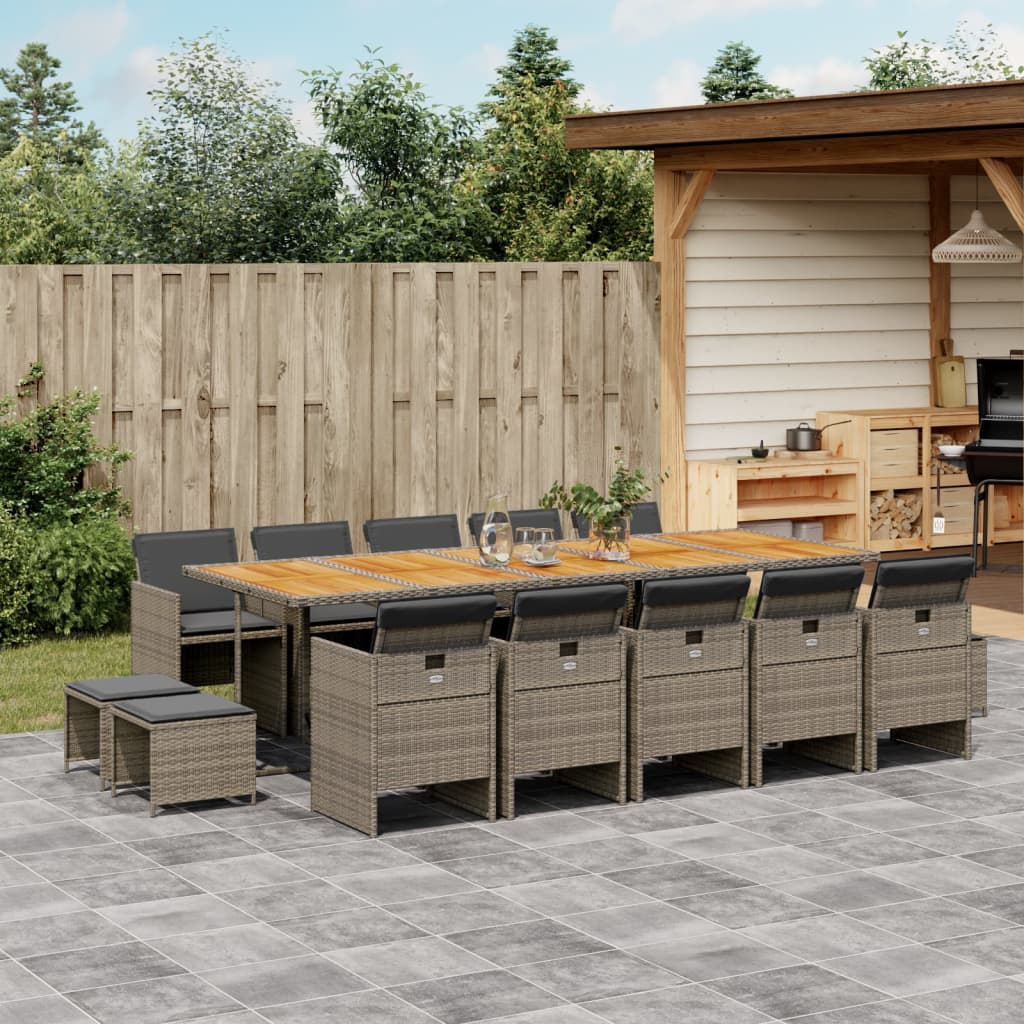 15 Piece Garden Dining Set with Cushions Grey Poly Rattan