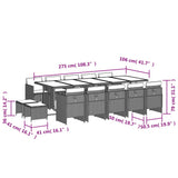 15 Piece Garden Dining Set with Cushions Black Poly Rattan - Rear View