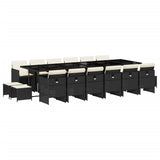 17 Piece Garden Dining Set with Cushions Black Poly Rattan