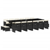 17 Piece Garden Dining Set with Cushions Black Poly Rattan - Front View