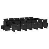 17 Piece Garden Dining Set with Cushions Black Poly Rattan - Front View