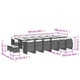 17 Piece Garden Dining Set with Cushions Grey Poly Rattan