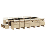 17 Piece Garden Dining Set with Cushions Beige Poly Rattan - Front View
