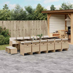 17 Piece Garden Dining Set with Cushions Beige Poly Rattan