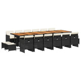 17 Piece Garden Dining Set with Cushions Black Poly Rattan - Front View
