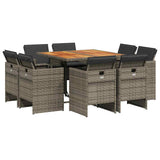 9 Piece Garden Dining Set with Cushions Grey Poly Rattan