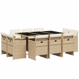 11 Piece Garden Dining Set with Cushions Beige Poly Rattan - Front View