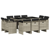 11 Piece Garden Dining Set with Cushions Light Grey Poly Rattan