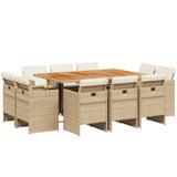 11 Piece Garden Dining Set with Cushions Beige Poly Rattan