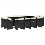 13 Piece Garden Dining Set with Cushions Black Poly Rattan - Front View