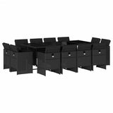 13 Piece Garden Dining Set with Cushions Black Poly Rattan - Front View