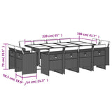 13 Piece Garden Dining Set with Cushions Black Poly Rattan - 45-Degree Angle