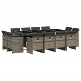 13 Piece Garden Dining Set with Cushions Grey Poly Rattan - Front View