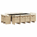 13 Piece Garden Dining Set with Cushions Beige Poly Rattan - Front View