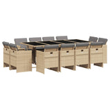 13 Piece Garden Dining Set with Cushions Mix Beige Poly Rattan - Front View