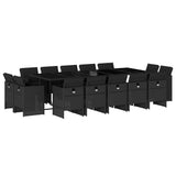 15 Piece Garden Dining Set with Cushions Black Poly Rattan - Front View