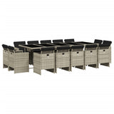 15 Piece Garden Dining Set with Cushions Light Grey Poly Rattan