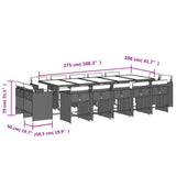 15 Piece Garden Dining Set with Cushions Light Grey Poly Rattan - Low Angle