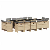 15 Piece Garden Dining Set with Cushions Mix Beige Poly Rattan - Front View