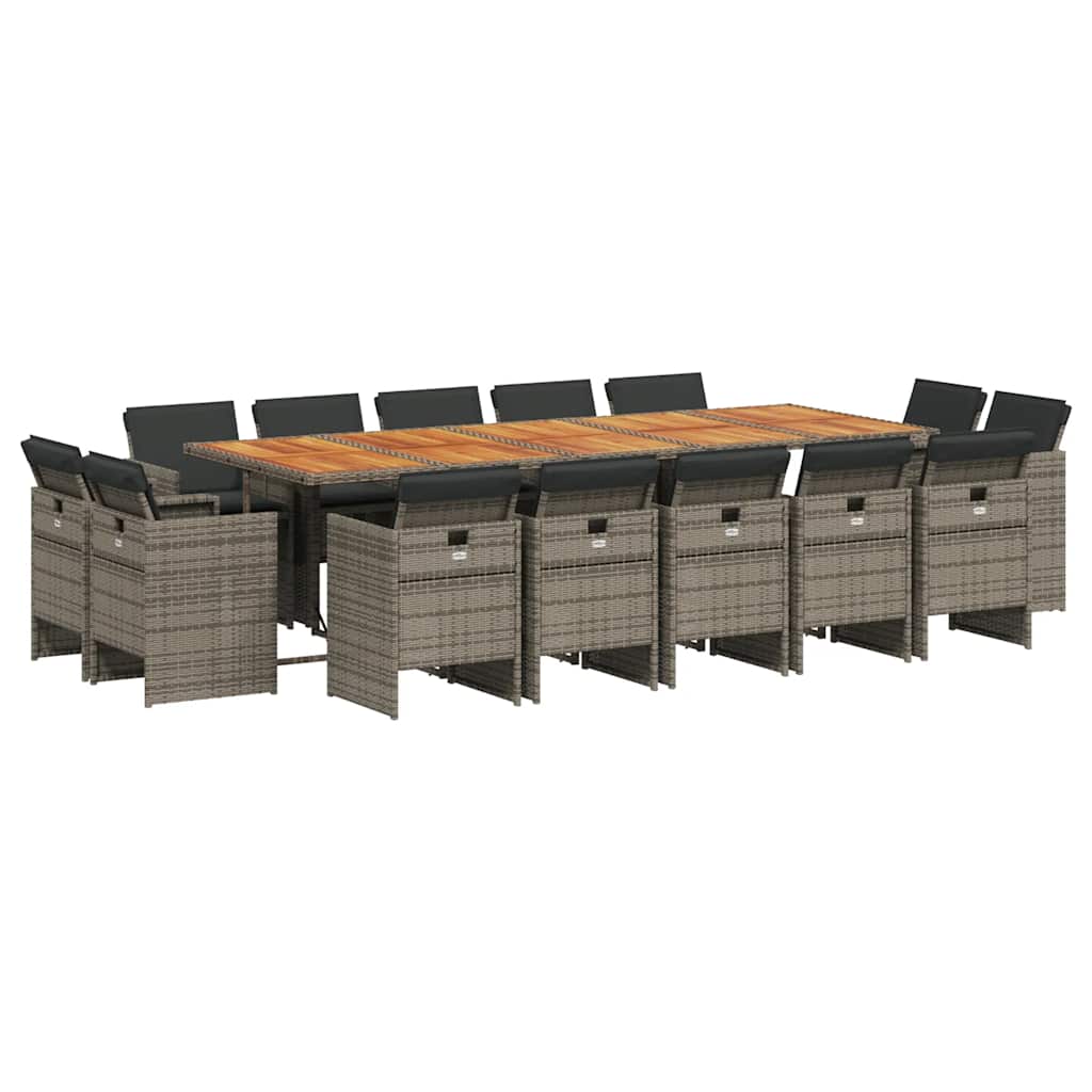 15 Piece Garden Dining Set with Cushions Grey Poly Rattan