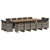 15 Piece Garden Dining Set with Cushions Grey Poly Rattan