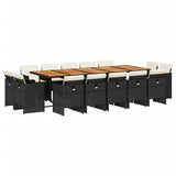 15 Piece Garden Dining Set with Cushions Black Poly Rattan - Front View