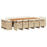 15 Piece Garden Dining Set with Cushions Beige Poly Rattan - Front View