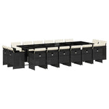 17 Piece Garden Dining Set with Cushions Black Poly Rattan