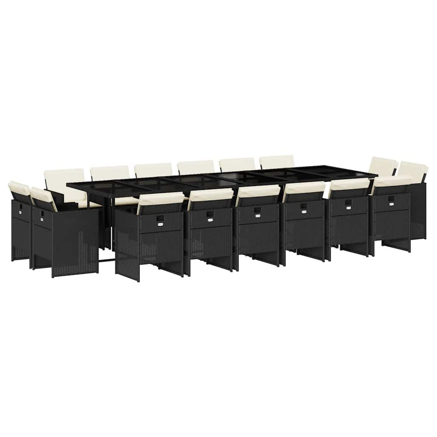 17 Piece Garden Dining Set with Cushions Black Poly Rattan
