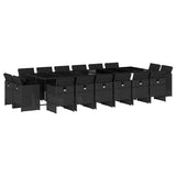 17 Piece Garden Dining Set with Cushions Black Poly Rattan - Front View