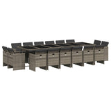 17 Piece Garden Dining Set with Cushions Grey Poly Rattan - Front View