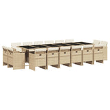 17 Piece Garden Dining Set with Cushions Beige Poly Rattan - Front View