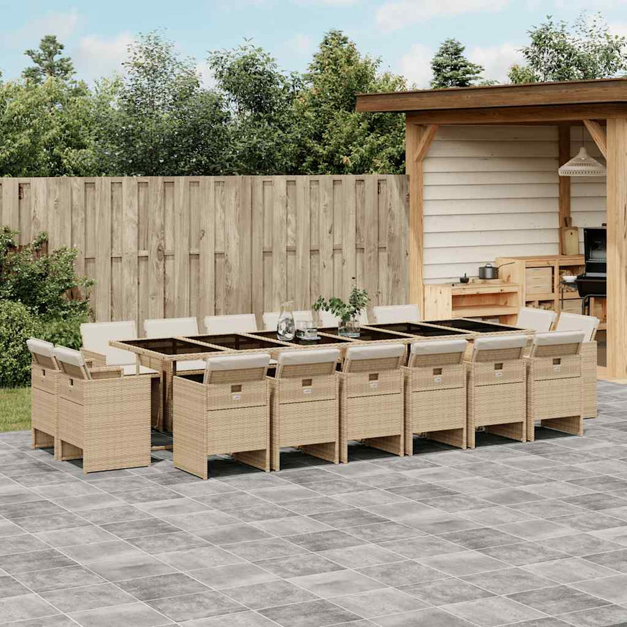 17 Piece Garden Dining Set with Cushions Beige Poly Rattan