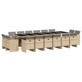 17 Piece Garden Dining Set with Cushions Mix Beige Poly Rattan - Front View