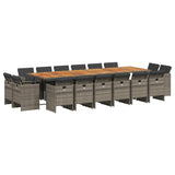 17 Piece Garden Dining Set with Cushions Grey Poly Rattan