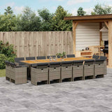 17 Piece Garden Dining Set with Cushions Grey Poly Rattan