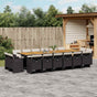 17 Piece Garden Dining Set with Cushions Black Poly Rattan