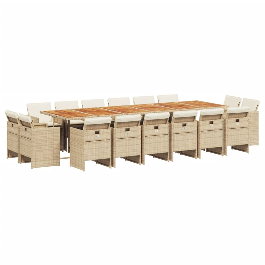 17 Piece Garden Dining Set with Cushions Beige Poly Rattan