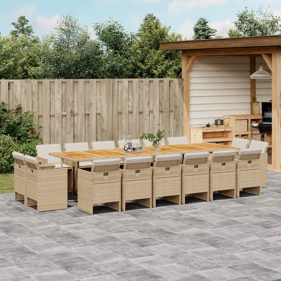 17 Piece Garden Dining Set with Cushions Beige Poly Rattan