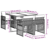 5 Piece Garden Dining Set with Cushions Black Poly Rattan