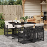 5 Piece Garden Dining Set with Cushions Black Poly Rattan