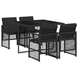 5 Piece Garden Dining Set with Cushions Black Poly Rattan - Front View
