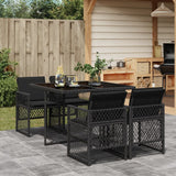 5 Piece Garden Dining Set with Cushions Black Poly Rattan