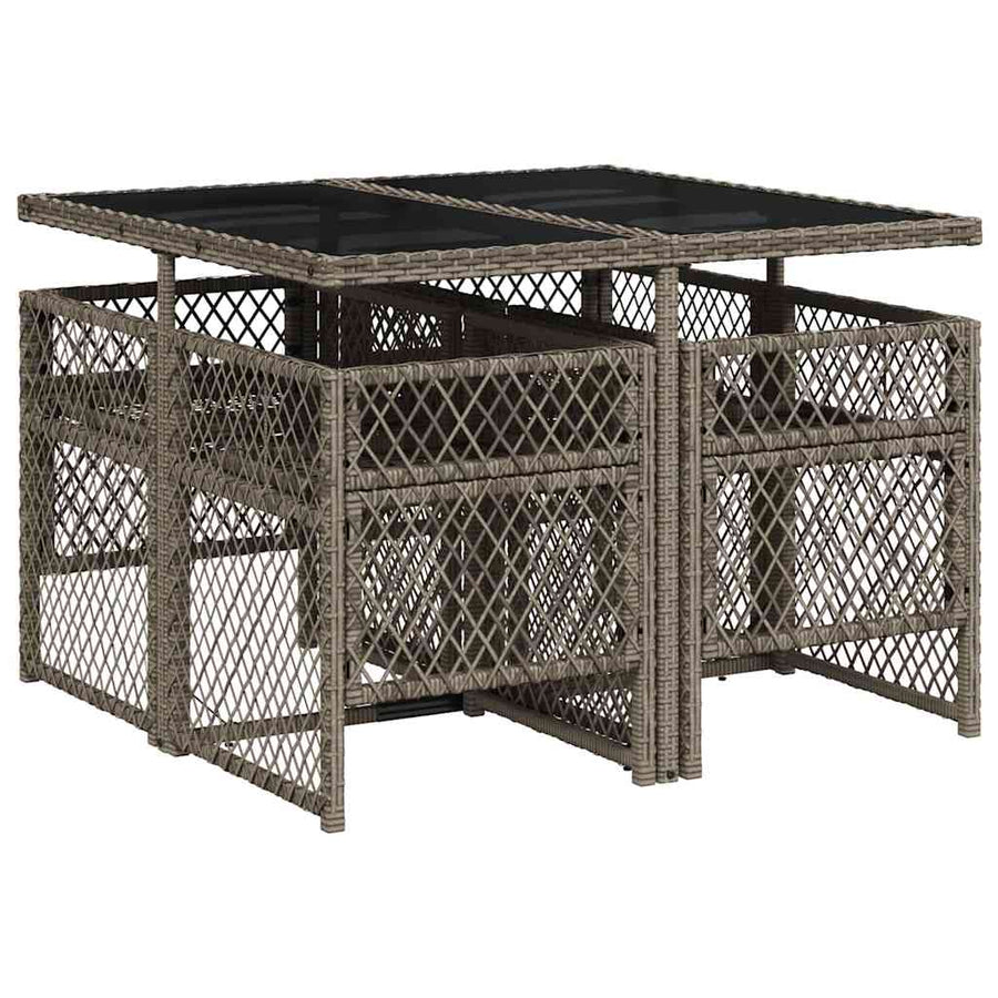 5 Piece Garden Dining Set with Cushions Grey Poly Rattan