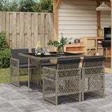 5 Piece Garden Dining Set with Cushions Grey Poly Rattan