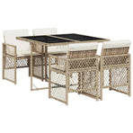 5 Piece Garden Dining Set with Cushions Beige Poly Rattan