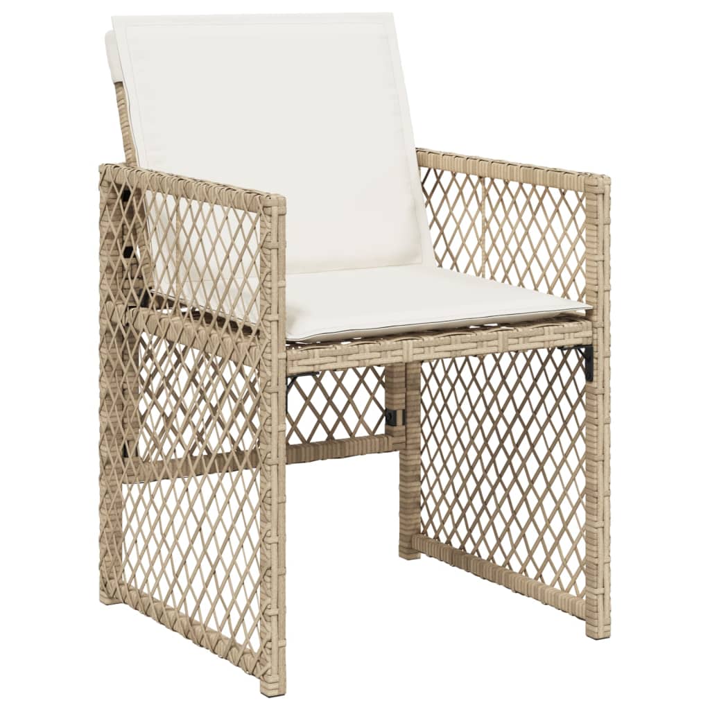 5 Piece Garden Dining Set with Cushions Beige Poly Rattan
